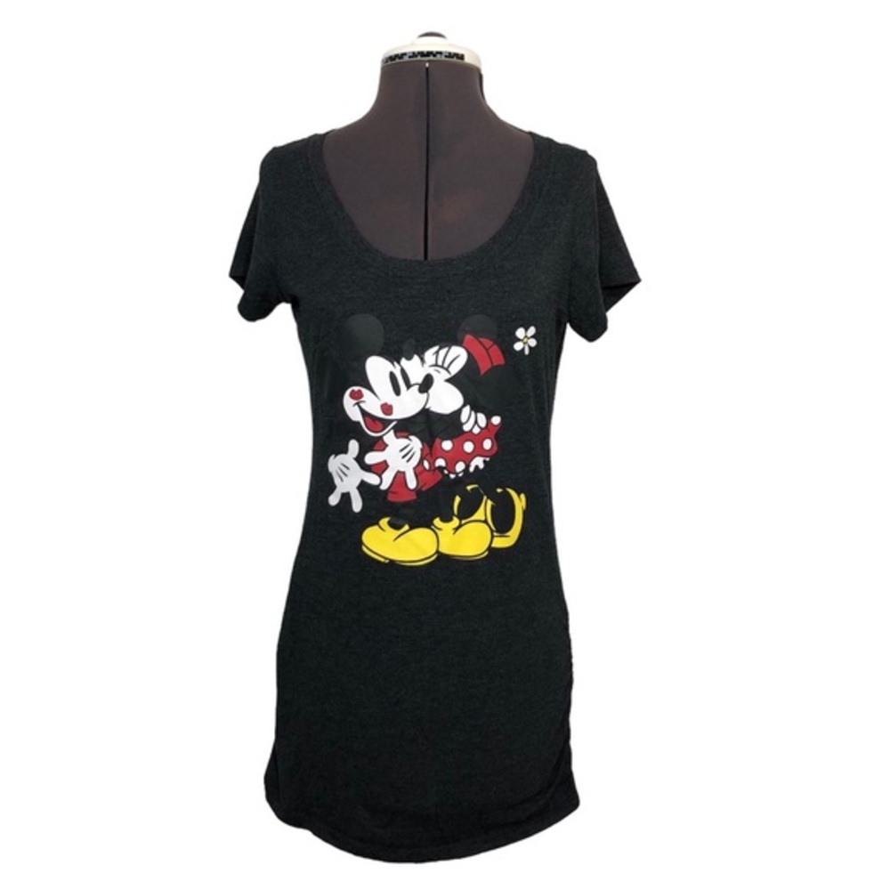 Disney Mickey & Minnie Mouse Soft Ruched Sides Stretchy Gray Fitted T-Shirt M